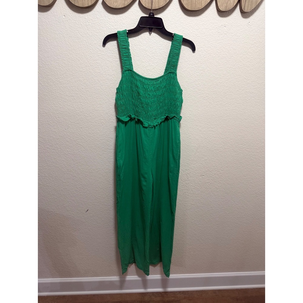 Smocked Green Wide-Leg Jumpsuit